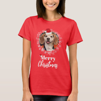 Pet Photo Red Santa Hat Snöflingor God jul T Shirt