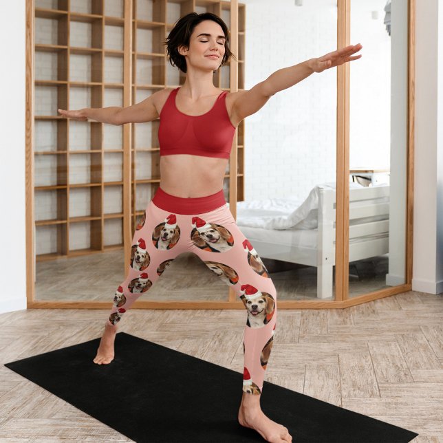 Pet Photo Ro Guld Red Santa Hats jul Leggings (Skapare uppladdad)