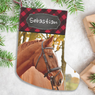 Pet Photo Rustic Red Buffalo Play Horse Lover Liten Julstrumpa