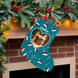 Pet Photo Santa Hat Mönster Hund-julklapp Stor Julstrumpa