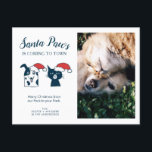Pet Photo | Santa Tassar | Kat Hund jul Helg Vykort<br><div class="desc">Cute helgdag-fotokort för djurälskare och ägare. Byt ut mallfotot mot bild i pochen och/eller kattunge! Bredvid fotot står det "Santa Tassar kommer till stan" och sedan "God jul från vår förpackning till din förpackning." Det finns också en söt illustration av en hund och katt som bär julhattar. Tur och söt...</div>