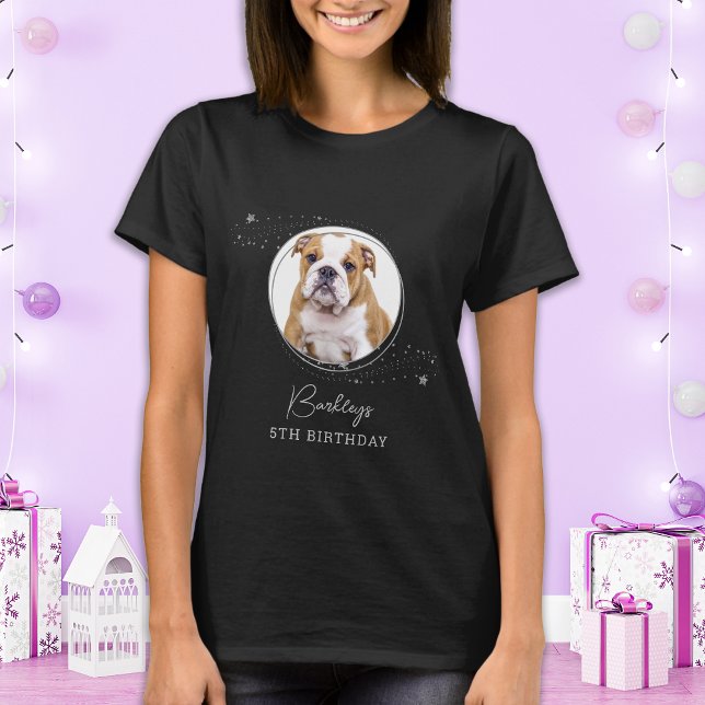 Pet Photo Silver Stars Personlig Hund Birthday T Shirt (Skapare uppladdad)