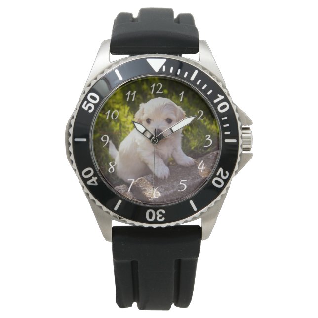 Pet Photo Stainless Steel Black Rubber Station Wat Armbandsur (Framsida)