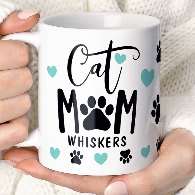 Pet Photo Teal Cat Mamma Pawprint Personlig Pet Kaffemugg (Skapare uppladdad)