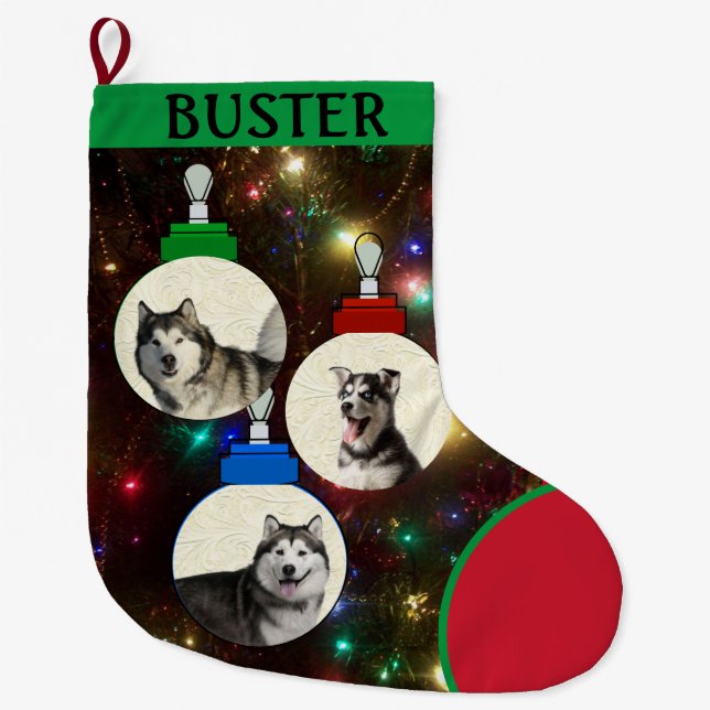 Pet Photo Träd Ornaments Add Namn Stor Julstrumpa (Framsidan)
