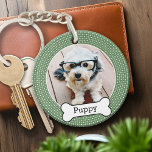Pet Photo with Hund Bone - grönt polka dots<br><div class="desc">Perfektens familjegåva! Anpassa med fotot. Om du behöver justera fotot eller texten klickar du på knappen CUSTOMIZE ovan.</div>