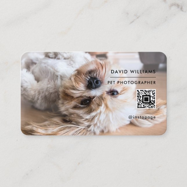 Pet Photographer QR Code Professionell White Visitkort (Framsida)