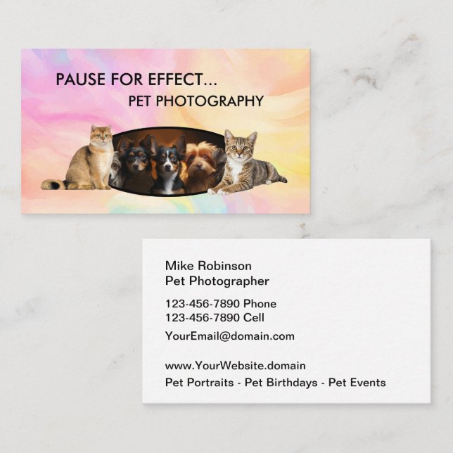 Pet Photography Modern Business Cards Visitkort (Fram/baksida)
