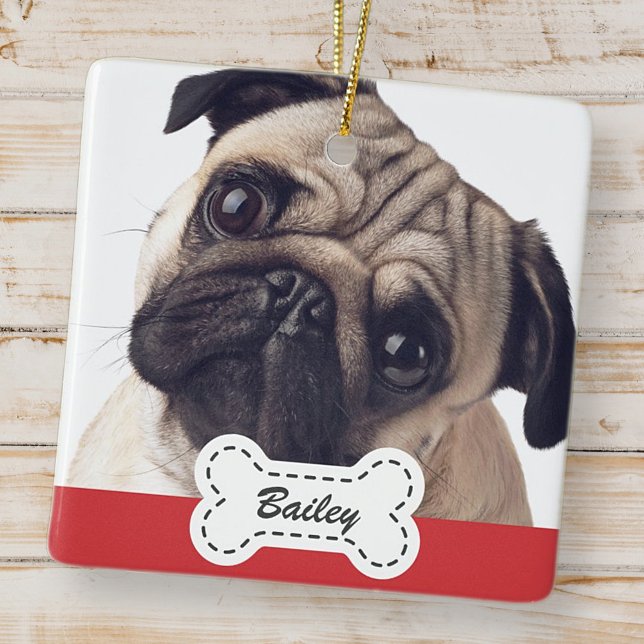 Pet Photos on Cute Hund Bone Add Namn Julgransprydnad Keramik (Skapare uppladdad)