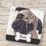 Pet Photos on Cute Hund Bone Add Namn Nyckelring<br><div class="desc">Lägg till pet namn i uppspelningsbar skripttypografi på en enkel hund-namn-platta. Lägg till ett foto av anpassningsbarnas husdjur.</div>