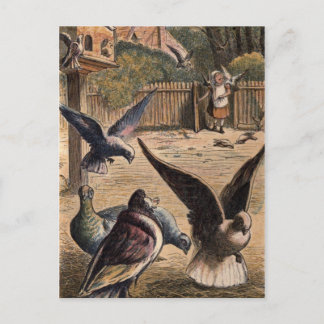 Pet Pigeons Hälsning Young Girl på jordbrukskortet Vykort