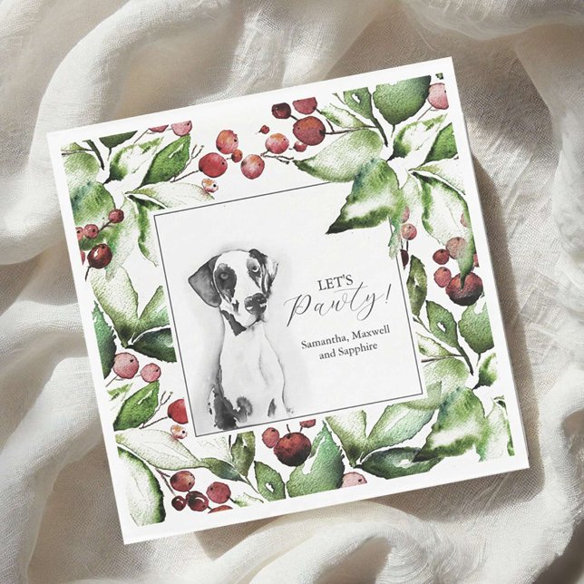 Pet Portrait Christmas Cocktail Napkins Pappersservett (custom pet portrait Christmas cocktail napkins with watercolor great dane dog design Do Tell A Belle)
