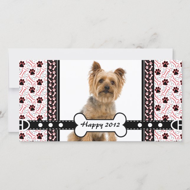 Pet Porträtt Photo Card Tass och Bone Julkort (Framsida)