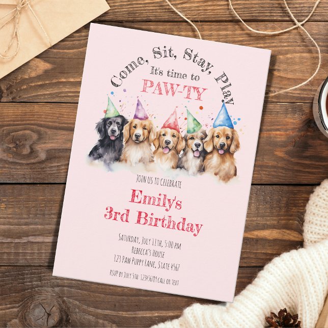 Pet Puppy Hund Birthday Pawty Inbjudningar (Skapare uppladdad)