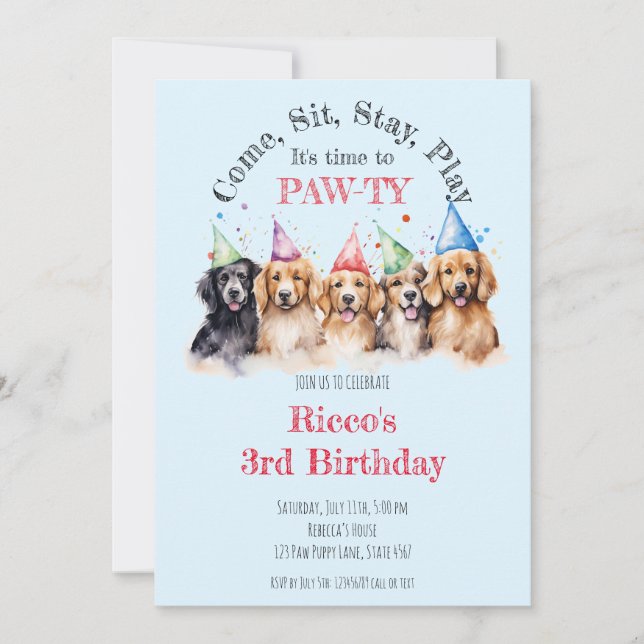 Pet Puppy Hund Birthday Pawty Inbjudningar (Framsida)