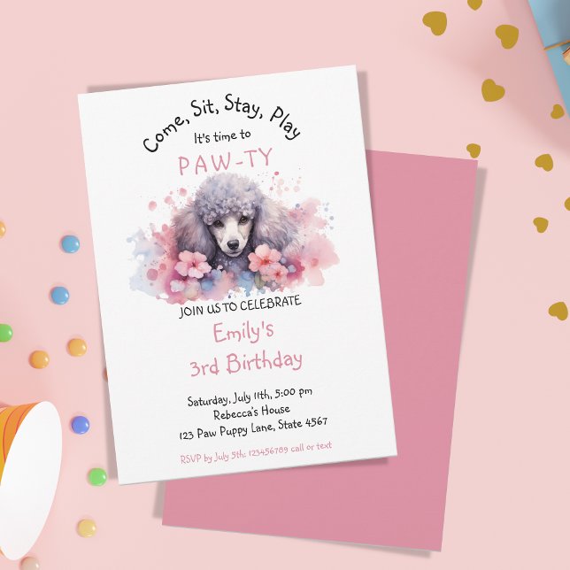 Pet Puppy Pudel Hund Birthday Pawty Inbjudningar (Skapare uppladdad)