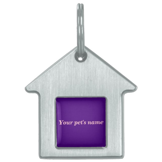 Pet’s Name With Purple Background on House Shaped ID-bricka Husdjur (Framsidan)