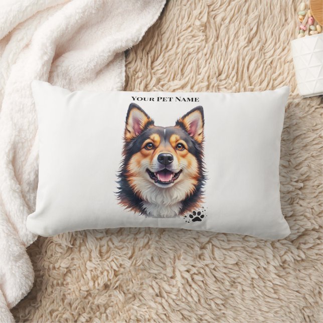 Pet’s Simple Modern Name & Photo Custom Design Lumbarkudde (Filt)