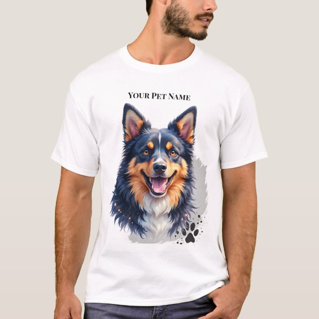 Pet’s Simple Modern Name & Photo Custom Design T Shirt (Framsida)