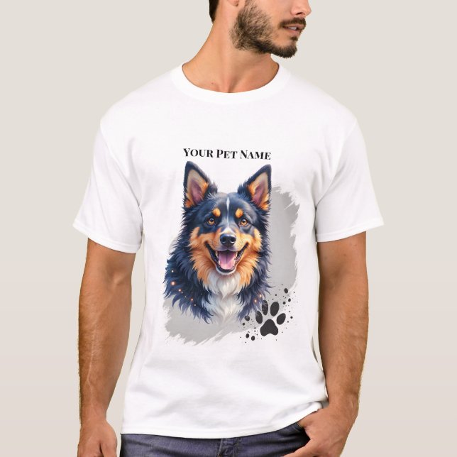 Pet’s Simple Modern Name & Photo Custom Design T Shirt (Framsida)