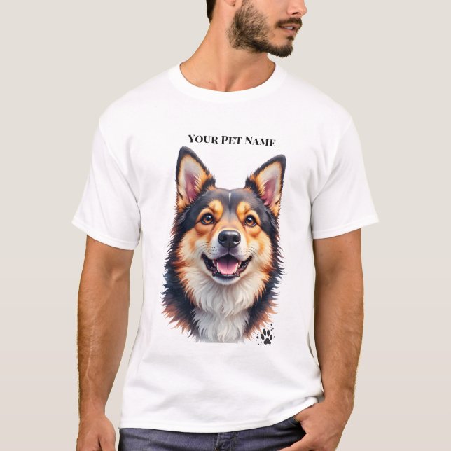 Pet’s Simple Modern Name & Photo Custom Design T Shirt (Framsida)