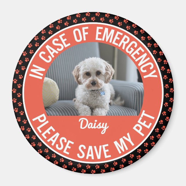 Pet Safety Alert Photo & Namn Akut Responder Magnet (Framsidan)