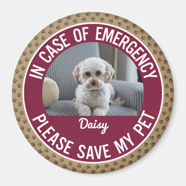 Pet Safety Alert Photo & Namn Akut Responder Magnet (Framsidan)