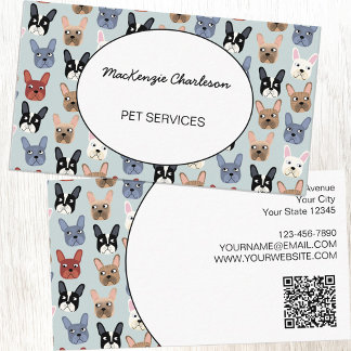 Pet Services-Fransken Bulldog QR-kod Visitkort