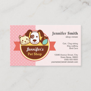 Pet Shop - Rosa Polka dots Visitkort