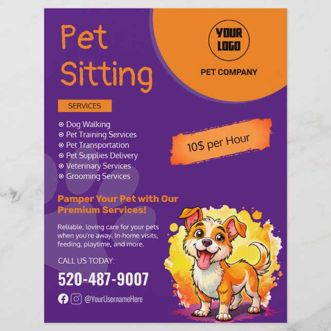 Pet Sitta Anpassningsbar Flyer (Framsidan)
