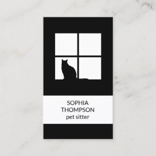 Pet Sitta Black White Cat Modern Plain, Lodrät Visitkort