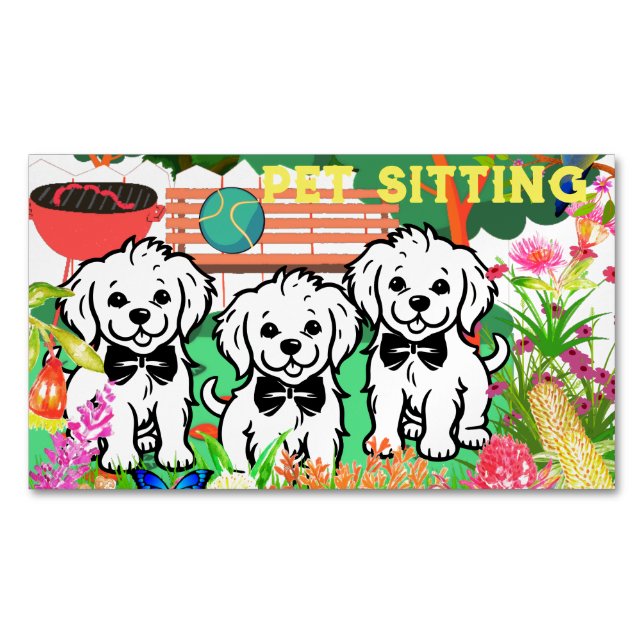 Pet Sitta & Dog Walker Colorful Blommigt Park Chic Magnetiska Visitkort (Framsida)