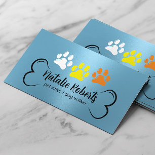 Pet Sitta Dog Walker Cute Färg Tassar Modern Blue Visitkort