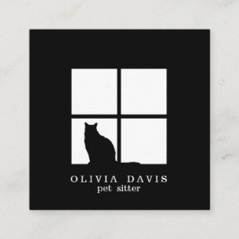 Pet Sitta Groomer Service Modern svartvitt Fyrkantigt Visitkort