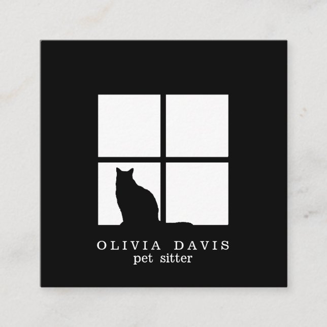 Pet Sitta Groomer Service Modern svartvitt Fyrkantigt Visitkort (Framsida)