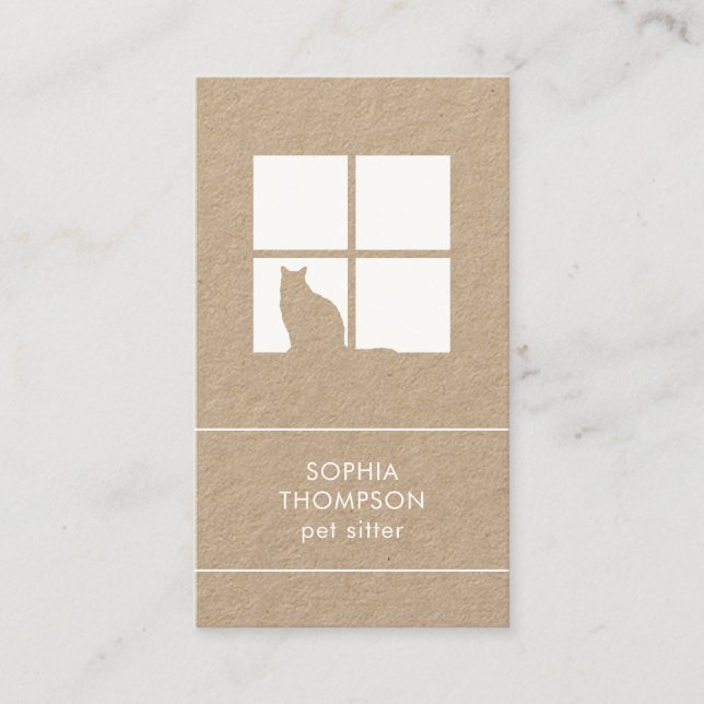 Pet Sitta Groomer Services Unikt Lodrät Kraft Visitkort (Framsida)