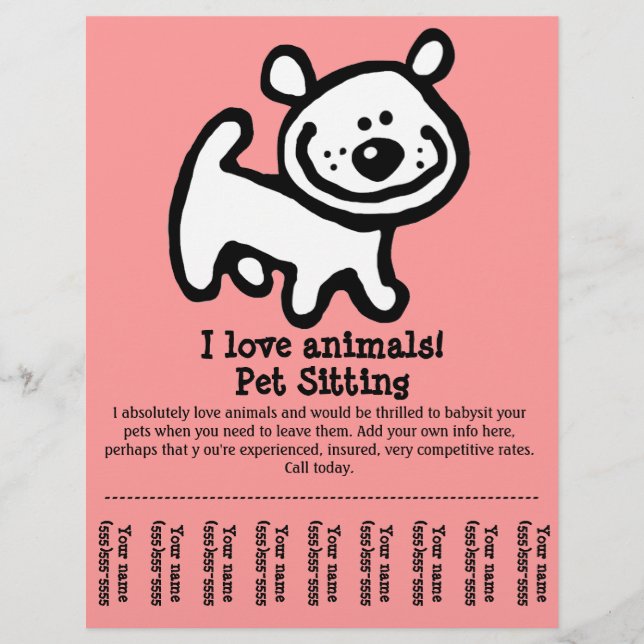 Pet Sitta, Hund Grooming, Walking, träningsflyg Reklamblad (Framsidan)