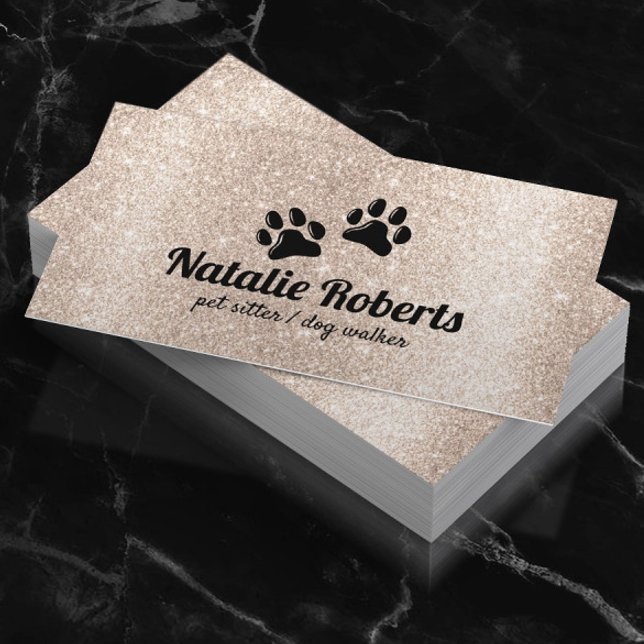 Pet Sitta Hund Logotyp Modern Guld Glitter Visitkort (Skapare uppladdad)