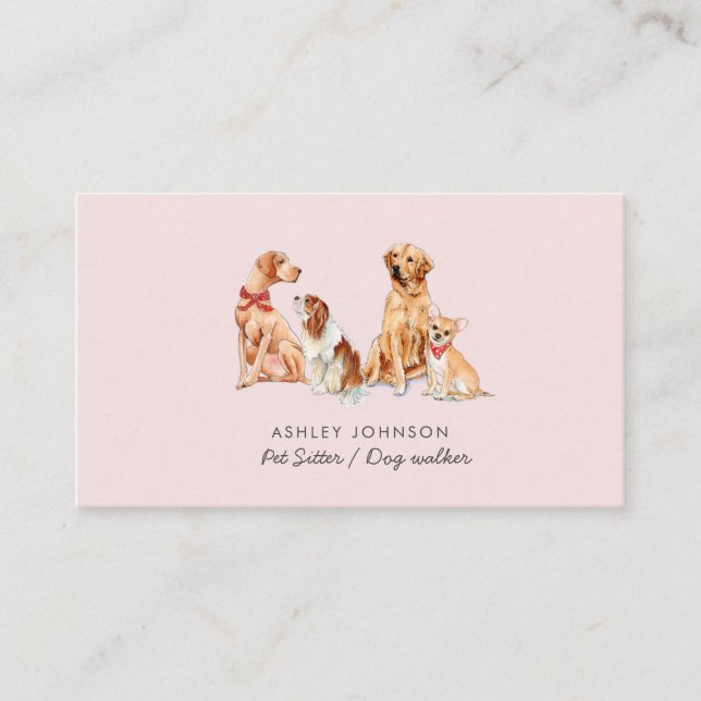 Pet sitta Hund, rosa Affärskort Visitkort (Framsida)