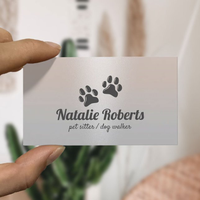 Pet Sitta Hund Tassar Logotyp Classy Silver Visitkort (Skapare uppladdad)