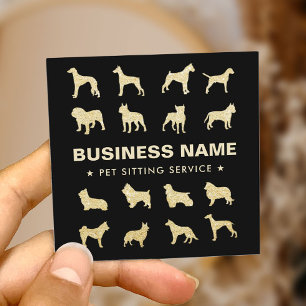 Pet Sitta Modern Black & Guld Hund Groomer Fyrkantigt Visitkort
