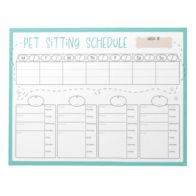 Pet Sitta Schedule Anteckningsblock (Framsida)
