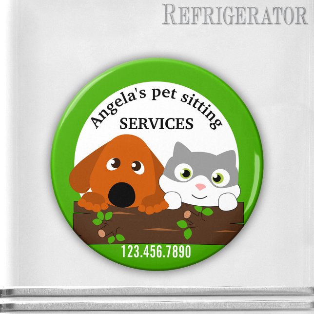 Pet Sitta Services Animal Magnet (Pet sitting services cute personalized magnet featuring a dog and cat - dog walker - grooming)