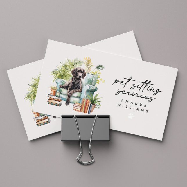 Pet Sitta Services Watercolor QR-kod Visitkort (Skapare uppladdad)