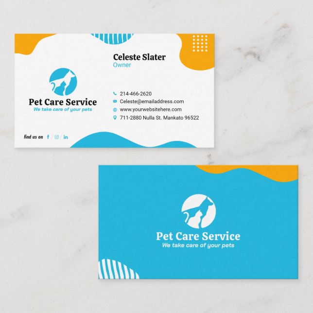 Pet Sitta, Veterinary Clinic, Vet, Djuromsorg,Hand Visitkort (Fram/baksida)