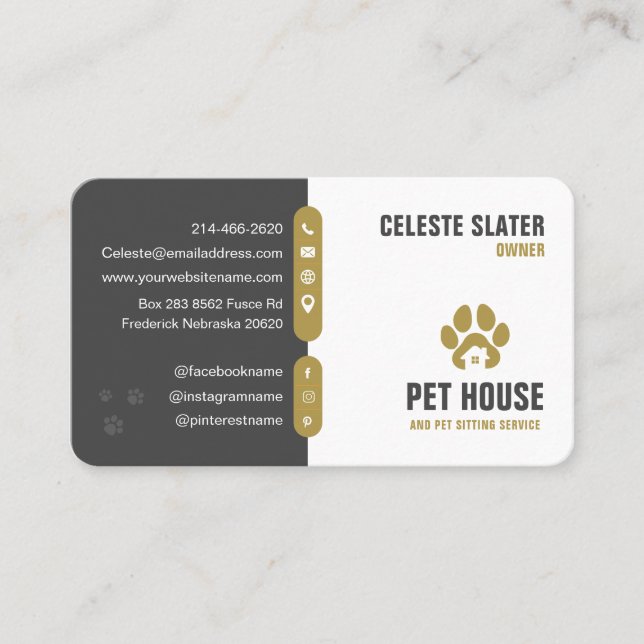 Pet Sitta, Veterinary Clinic, Vet, Djuromsorg, Pet Visitkort (Framsida)