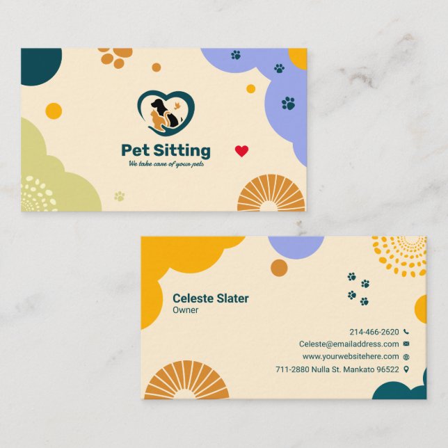 Pet Sitta, Veterinary Clinic, Vet, Pet Shop, Pet S Visitkort (Fram/baksida)