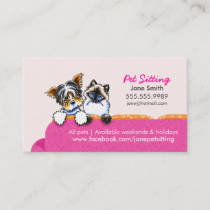 Pet Sitta Yorkie w/ Cat Couch Rosa Visitkort