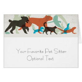 Pet Sitter Animals Walting Folded Note Card OBS Kort