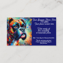 Pet Sitter Boxer Hund Pap Art Paint Splatter Blue Visitkort